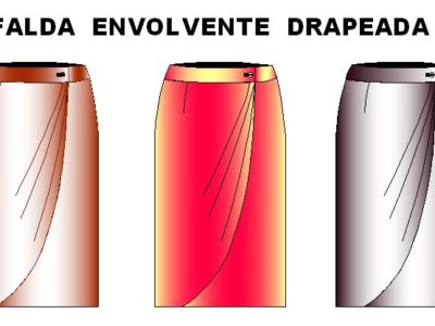 Molde de falda envolvente con drapeado frente en 11 tallas