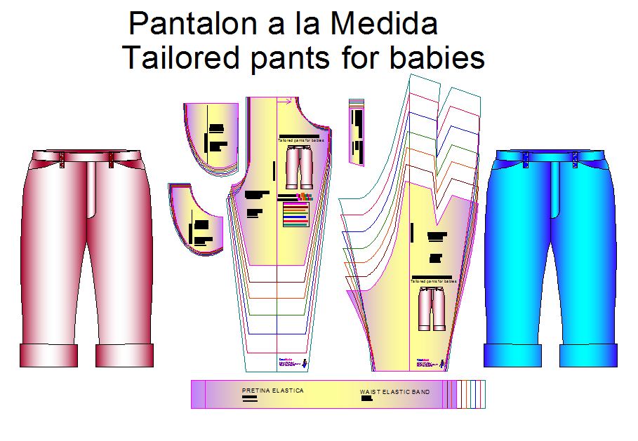 Plantillas de patrones para confeccón o costura de Pantalon a la medida de bebe.