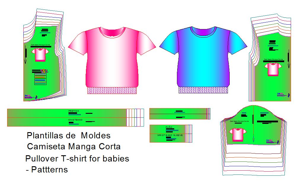 Plantillas de moldes para costrua de camiseta manga corta bebes.