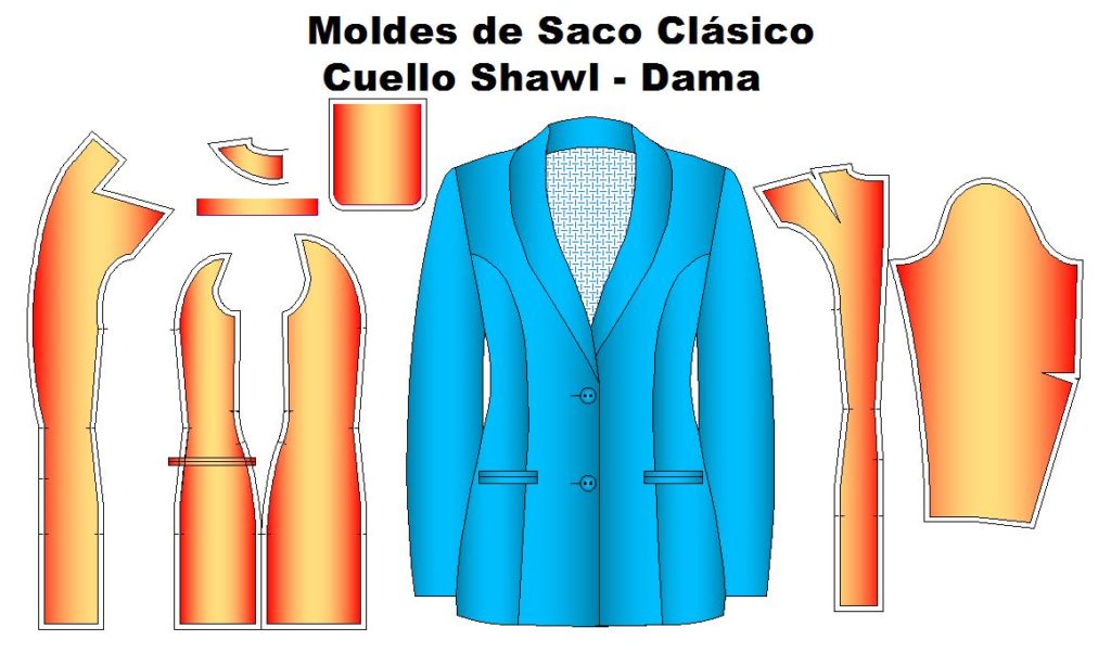 Tallaje de saco clasico estilo cuello shawl de dama