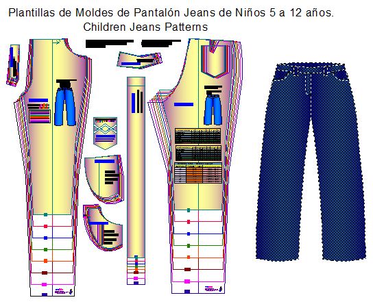 Plantillas de los moldes de pantalón jeans de niños